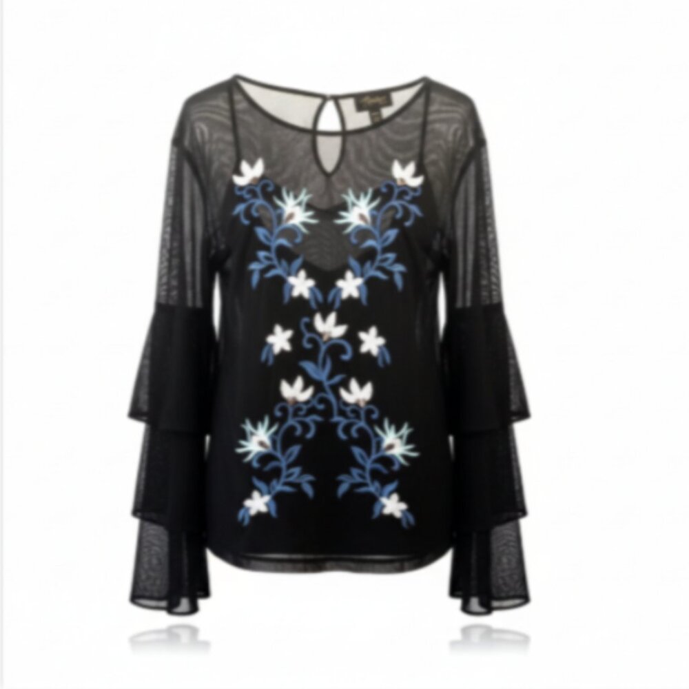 Thalia Sodi Sheer Embroidered Sequin Top w/ Attached Camisole Black Womens M NWT - Picture 14 of 14